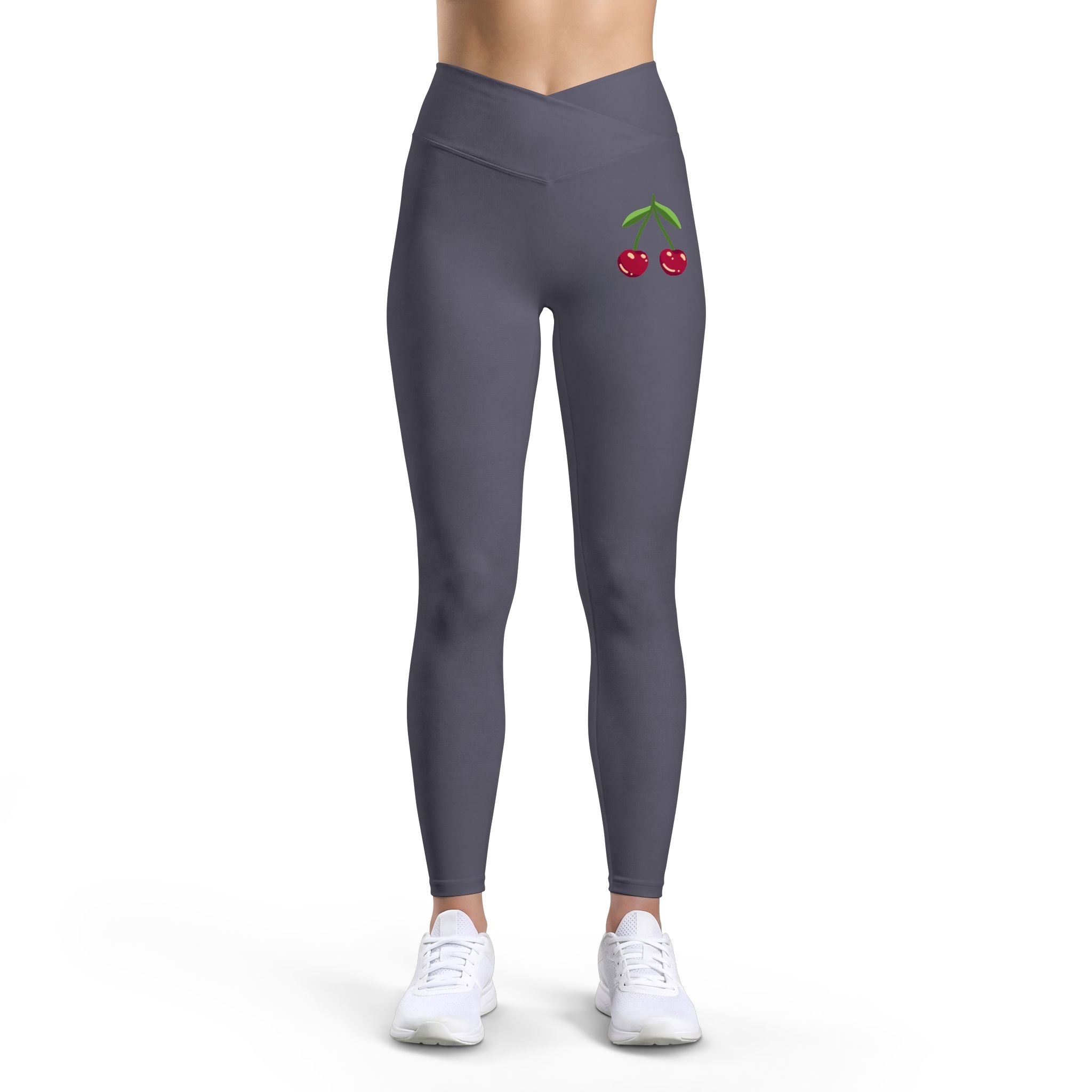 Cherry Embroidered Leggings — High-Waist V-Cut Women’s Athletic Leggings